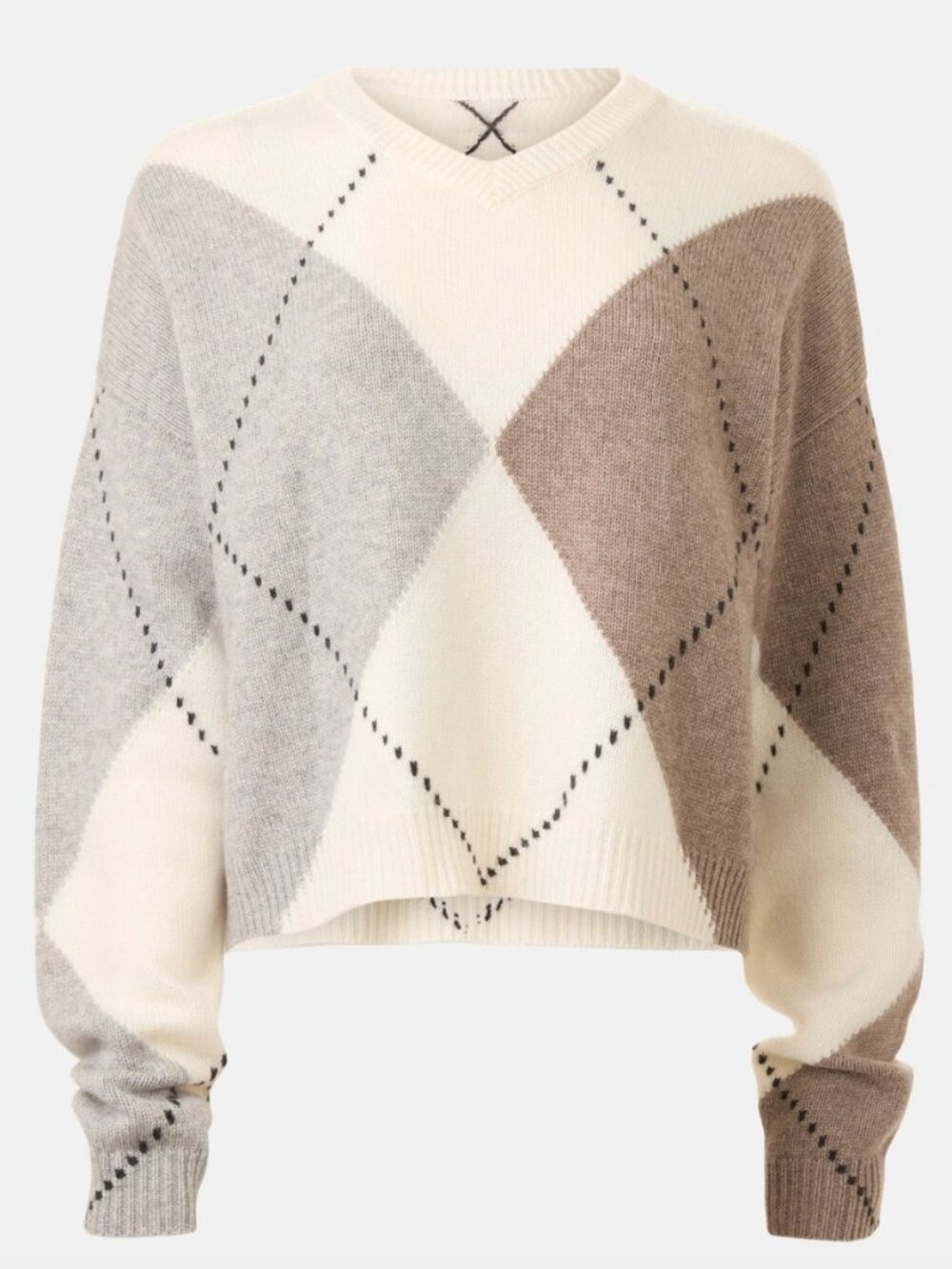 NAADAM Premium Cashmino Argyle Intarsia V Neck Sweater